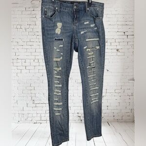 Torrid Blue Skinny Jeans with Distressed Design